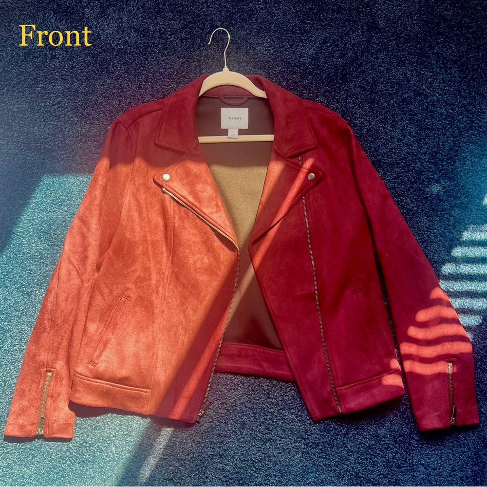 Maroon Motorcycle Jacket Faux Microsuede